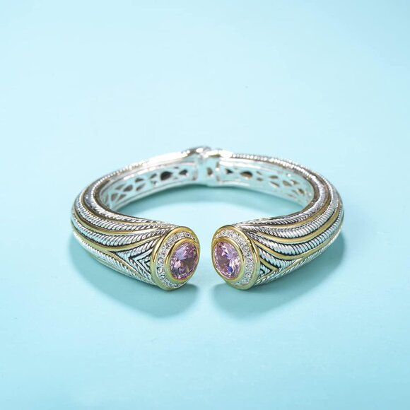 Women Gold Black Tone Elegant Designer Inspired Unique Spring Open Cuff Bangle - Picture 2 of 6